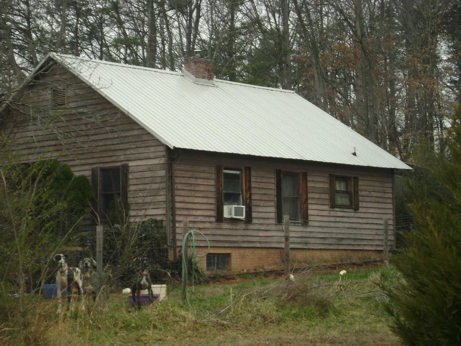 White metal roof on an old wood sided farmhouse, from a Metal Roof Installation job in Bonne Terre